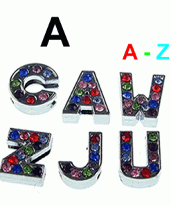 8 mm mixed color rhinestone sliding alloy letters A to Z 10×26