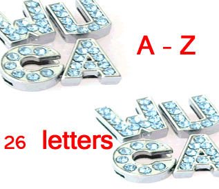 8mm light blue rhinestone sliding alloy letters A to Z 10×26
