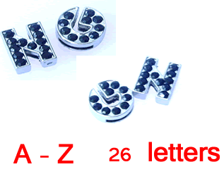 8 mm black rhinestone sliding alloy letters A to Z 10×26