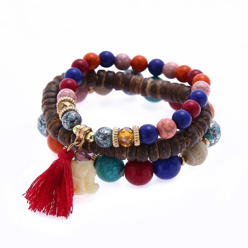 Best selling multi-layer bracelet National wind hand-woven elephant pine stone beaded bracelet YHY-078