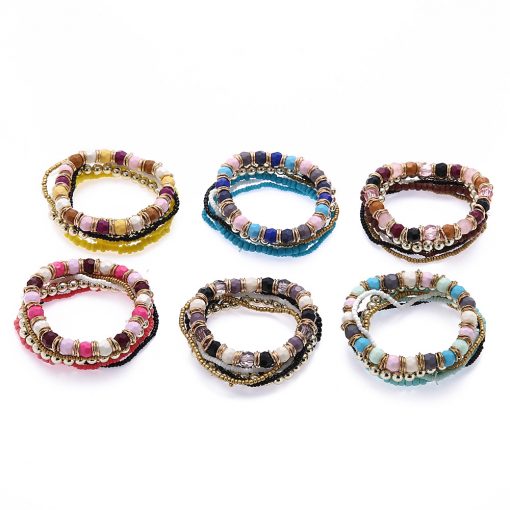 Fashion bracelet wholesale Korean fashion multi-layer rice beads mixed color elastic bracelet yhy-080