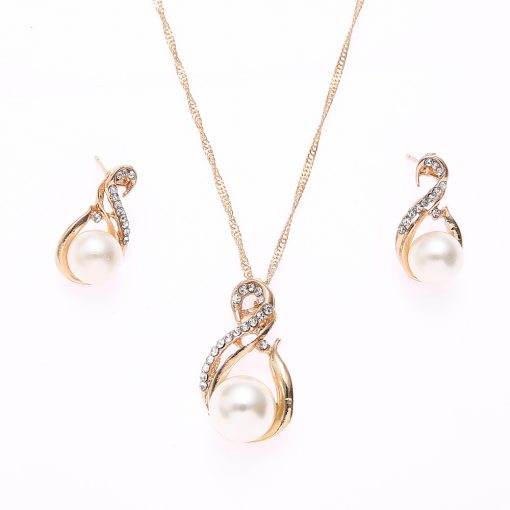 Explosion Pearl Necklace Earrings Two-piece Jewelry Set Korean Bride Set Wholesale YWHY-023