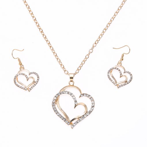 Fashion Jewelry Set Wedding Dinner Wedding Accessories Double Love Peach Heart Earrings Necklace Set YWHY-022