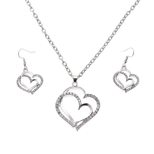 Fashion Jewelry Set Wedding Dinner Wedding Accessories Double Love Peach Heart Earrings Necklace Set YWHY-022