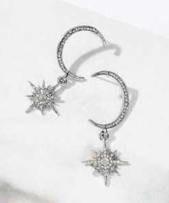 Korea temperament wild super fairy zircon diamond moon sun earrings long pendant earrings star month earrings girl YWHY-015