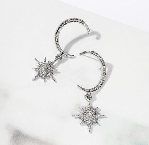 Korea temperament wild super fairy zircon diamond moon sun earrings long pendant earrings star month earrings girl YWHY-015
