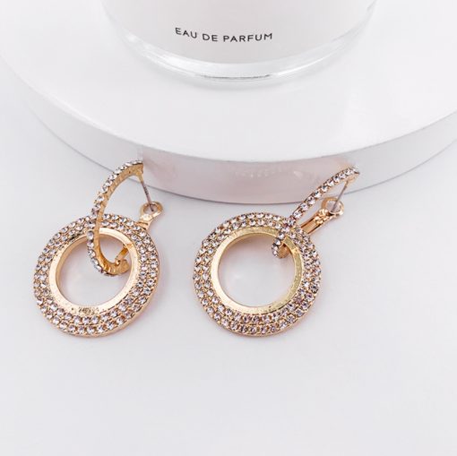 Hot rhinestone earrings Fashion creative long earrings women temperament diamond geometric circle earrings YWHY-016