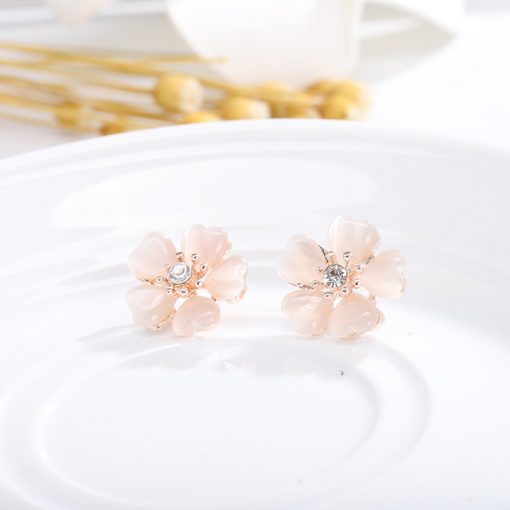 New Simple Alloy Opal Diamond Flower Earrings Necklace Set YWHY-017
