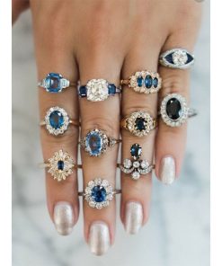 Temperament gold and silver two-color set ring sapphire purple gemstone retro style 11-piece gemstone ring set YWHY-008
