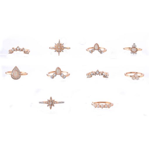 New imitation opal style ring diamond crown combination joint ring 10 piece set ring ring YWHY-014