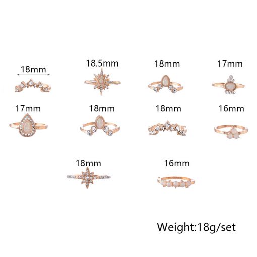 New imitation opal style ring diamond crown combination joint ring 10 piece set ring ring YWHY-014