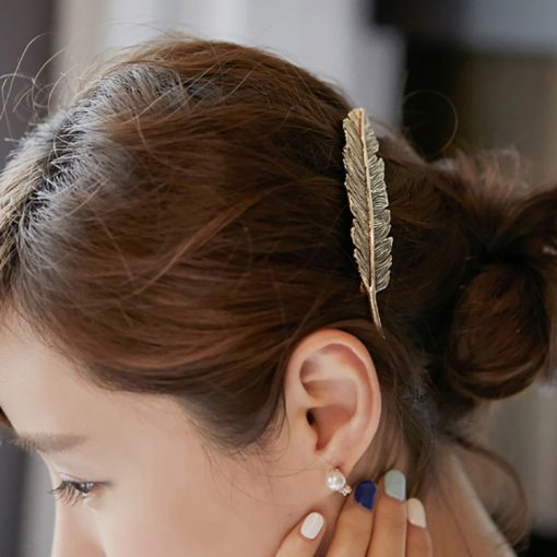 Exaggerated big brand alloy feather hairpin alloy spring side clip ponytail clip hairpin hair accessories wholesale YWHY-011