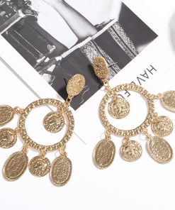 European and American style new alloy earrings show catwalk Baroque Mississippi style head coin circle ring earrings YHY-068