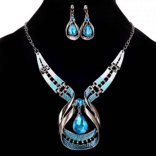 Factory direct wild crystal drop gemstone necklace clavicle chain sweater chain earrings set YWHY-019