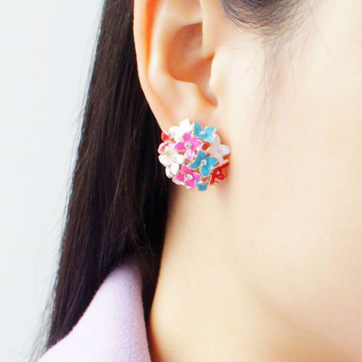 Korean fashion flower earrings Sweet two-color colorful earrings Diamond-studded color oil Stud ear clip wholesale YHY-037