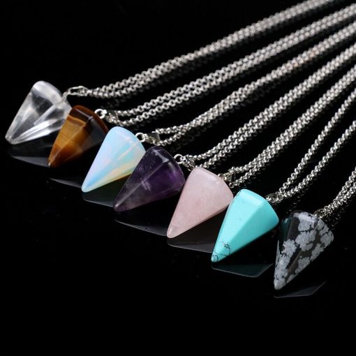 Natural crystal stone pendant necklace hexagonal cone tapered crystal ornaments.  YHY-102