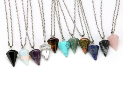 Natural crystal stone pendant necklace hexagonal cone tapered crystal ornaments.  YHY-102