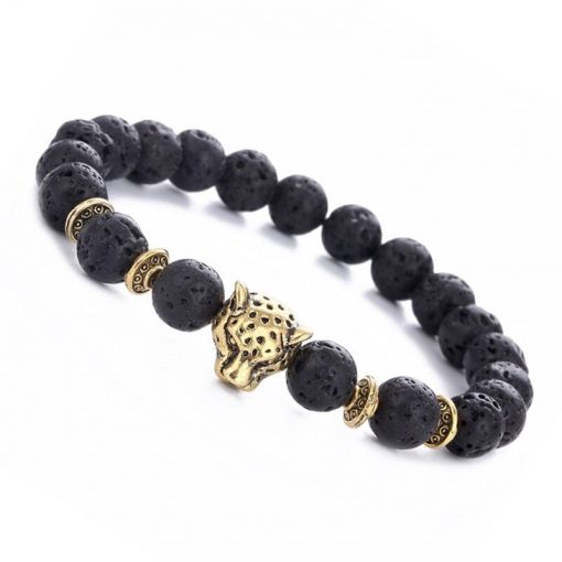 Hot-selling alloy leopard head energy stone volcanic rock elastic bracelet YHY-100