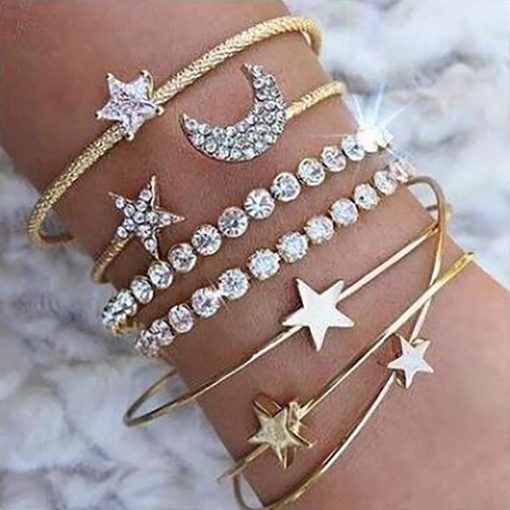 Europe and the United States hot bracelet with diamonds stars moon open bracelet four-piece bracelet set YHY-092