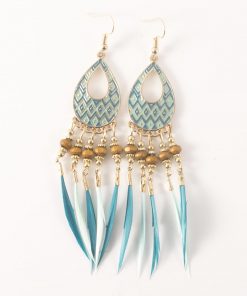European and American retro ethnic tassel earrings feathers  long earrings alloy color oil jewelry wholesale YHY-064