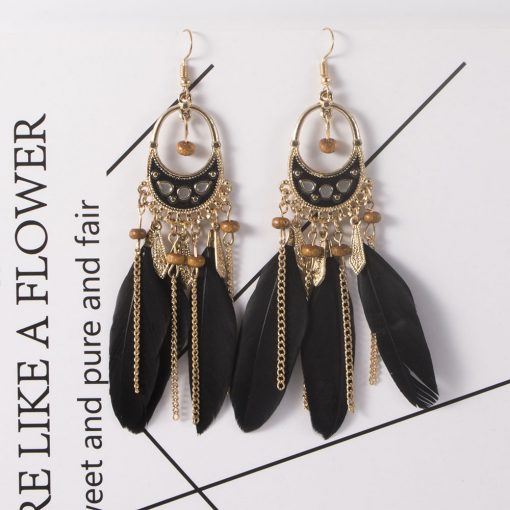 European and American color long earrings retro national wind feather tassel earrings jewelry wholesale YHY-066