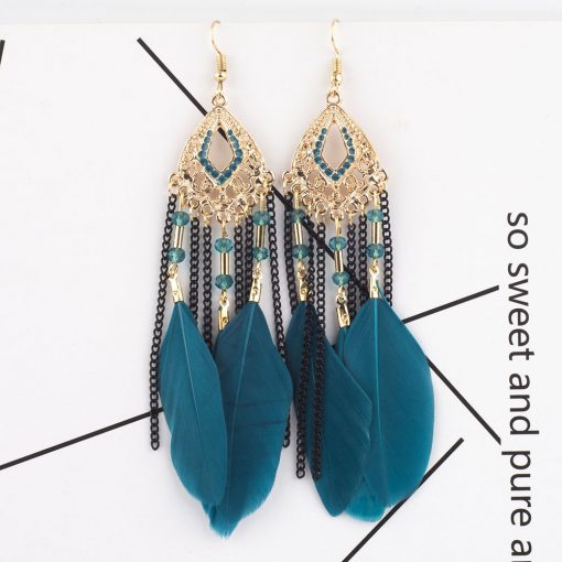 European and American fashion national wind feather tassel earrings retro exaggerated long earrings wholesale YHY-069