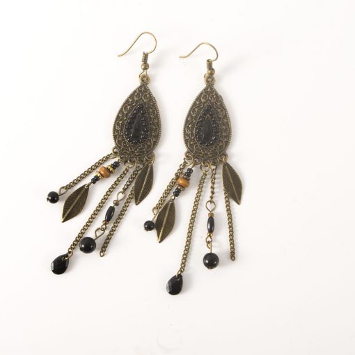 Middle Eastern retro ethnic style jewelry fashion oval leaf earrings exaggerated  rice beads long tassel earrings YHY-062