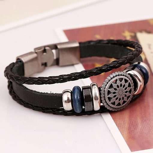 Buckle men’s leather bracelet European and American new jewelry Weaving vintage leather bracelet factory direct supply YHY-097