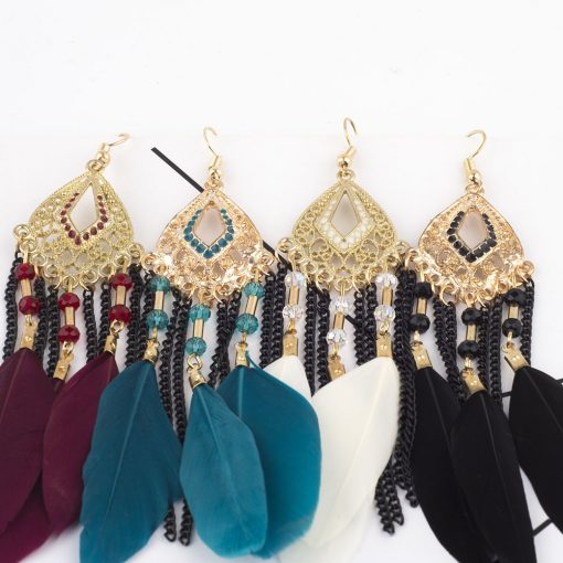 European and American fashion national wind feather tassel earrings retro exaggerated long earrings wholesale YHY-069