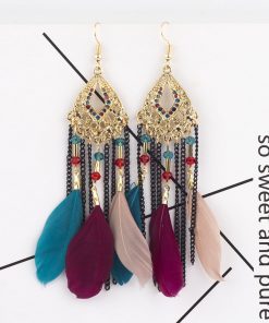 European and American fashion national wind feather tassel earrings retro exaggerated long earrings wholesale YHY-069