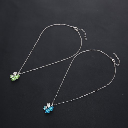 Factory direct ladies full diamond crystal lucky four-leaf clover necklace Korean version of clavicle chain alloy necklace wholesale YHY-101