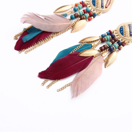 Tassel earrings Bohemian retro temperament water droplets feather long earrings national wind earrings wholesale yhy-038