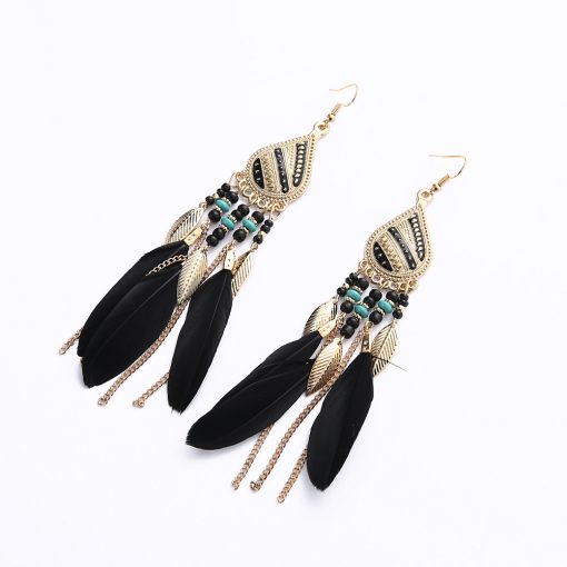 Tassel earrings Bohemian retro temperament water droplets feather long earrings national wind earrings wholesale yhy-038