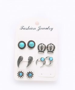 Explosion jewelry bohemian style 5 pairs of earrings set Crown crescent wings pine stone earrings female YHY-060