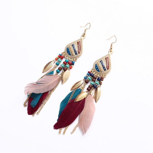 Tassel earrings Bohemian retro temperament water droplets feather long earrings national wind earrings wholesale yhy-038