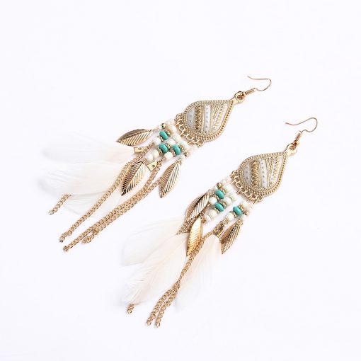 Tassel earrings Bohemian retro temperament water droplets feather long earrings national wind earrings wholesale yhy-038