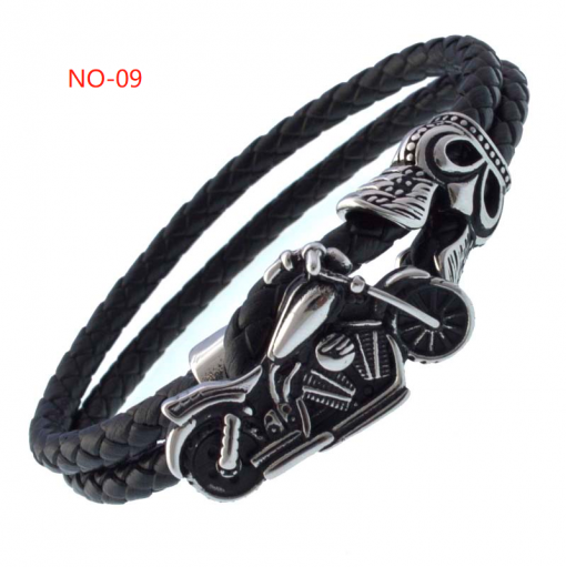 Personalized stainless steel leather bracelet 8-9 inches, size cus tomizable bracelet