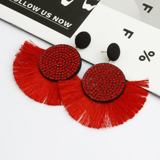 European and American hot ladies fashion flash drill fan-shaped tassel earrings Exaggerated retro tassel earrings YLX-011