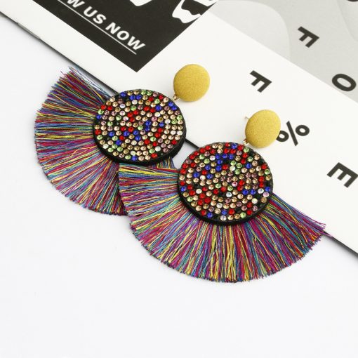 European and American hot ladies fashion flash drill fan-shaped tassel earrings Exaggerated retro tassel earrings YLX-011