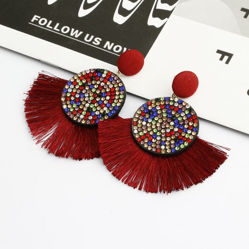 European and American hot ladies fashion flash drill fan-shaped tassel earrings Exaggerated retro tassel earrings YLX-011