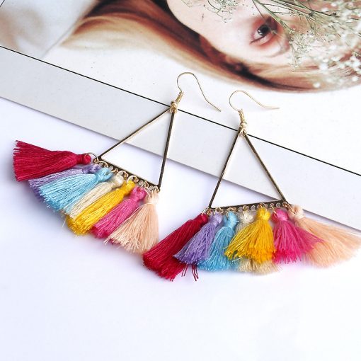 Fashion lady bohemian ethnic style fan-shaped earrings woolen retro fringe pendant earrings YLX-001