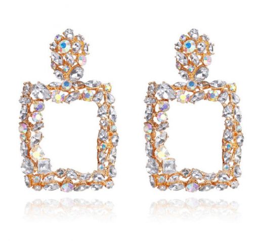Women Europe and the United States geometric earrings new retro color crystal square shaped earrings YLX-016