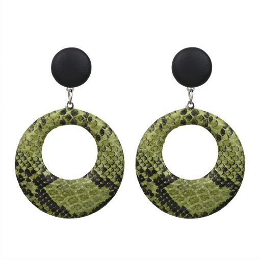 Temperament wild geometric exaggerated earrings female European and American fashion personality snake pattern large circle leather earrings wholesale YLX–078