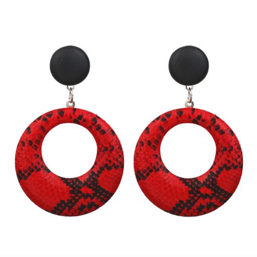 Temperament wild geometric exaggerated earrings female European and American fashion personality snake pattern large circle leather earrings wholesale YLX–078