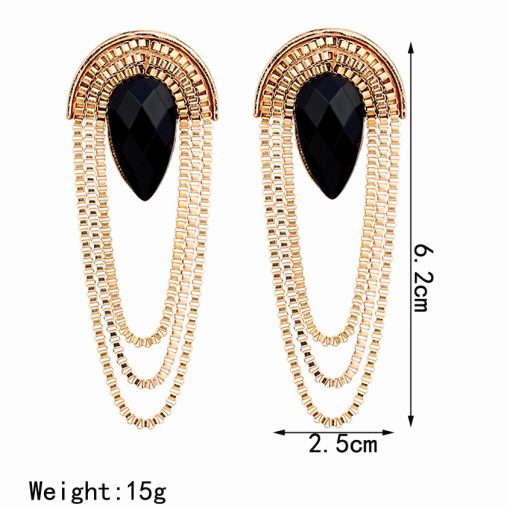 European and American fashion exaggerated retro fan-shaped metal gem tassel earrings wholesale YLX-103