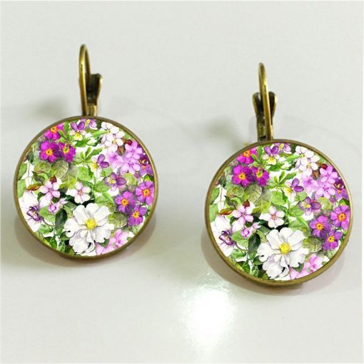 Vintage Watercolor Mandala Flower French Hook Time Gemstone Earrings Mixed Batch YFT-094