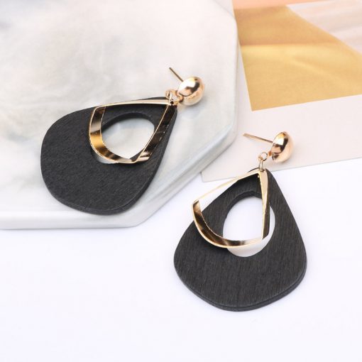 European and American cool wind earrings Retro geometric wooden drop shape female long pendant personality exaggerated tide earrings YLX-050