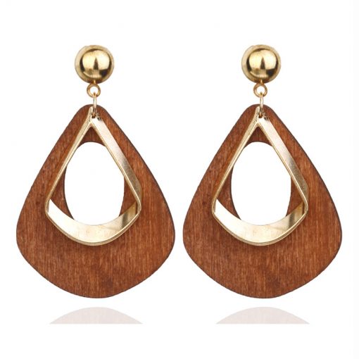 European and American cool wind earrings Retro geometric wooden drop shape female long pendant personality exaggerated tide earrings YLX-050