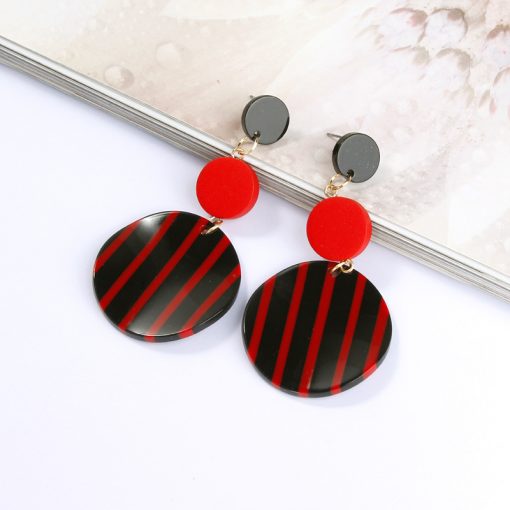 Korean version of the simple and versatile long black and white striped acrylic round earrings tide wooden geometric earrings YLX-026