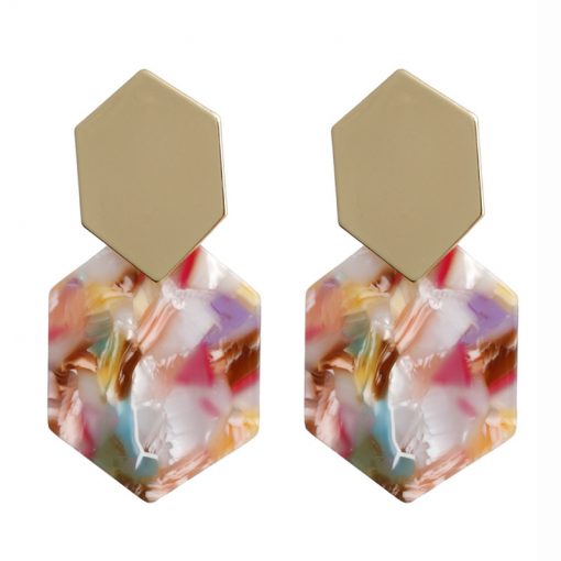 New simple hexagonal diamond shape metal earrings geometric acrylic pendant acetate plate long earrings ylx-067